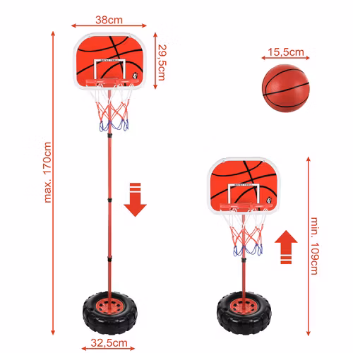 Basketkorg 170 cm – Justerbar Basketkorg för Barn med Boll & Pump