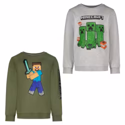 Minecraft barnhoodie grön & grå (6–12 år)