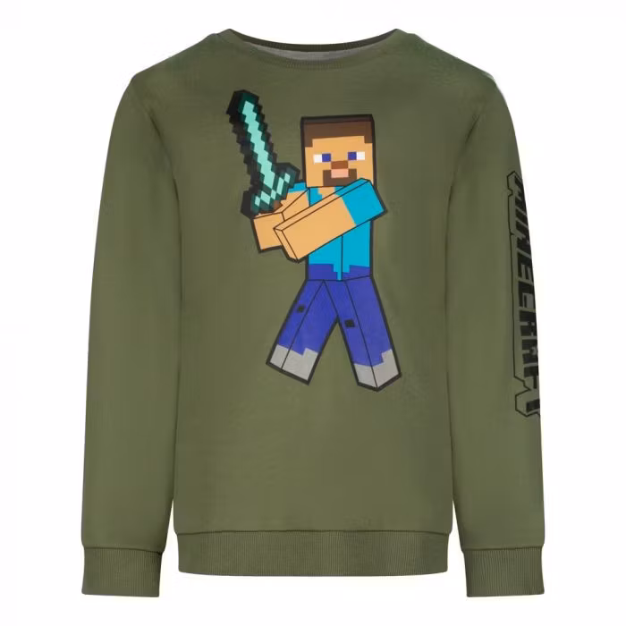 Minecraft barnhoodie grön & grå (6–12 år)