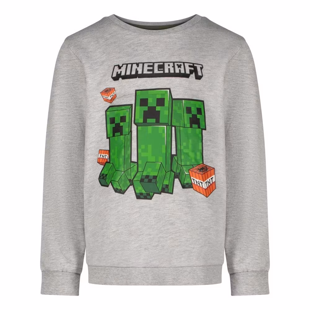 Minecraft barnhoodie grön & grå (6–12 år)