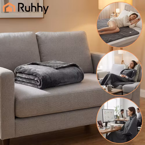 Elektrisk filt 180 × 130 cm – RUHHY värmefilt med 6 lägen