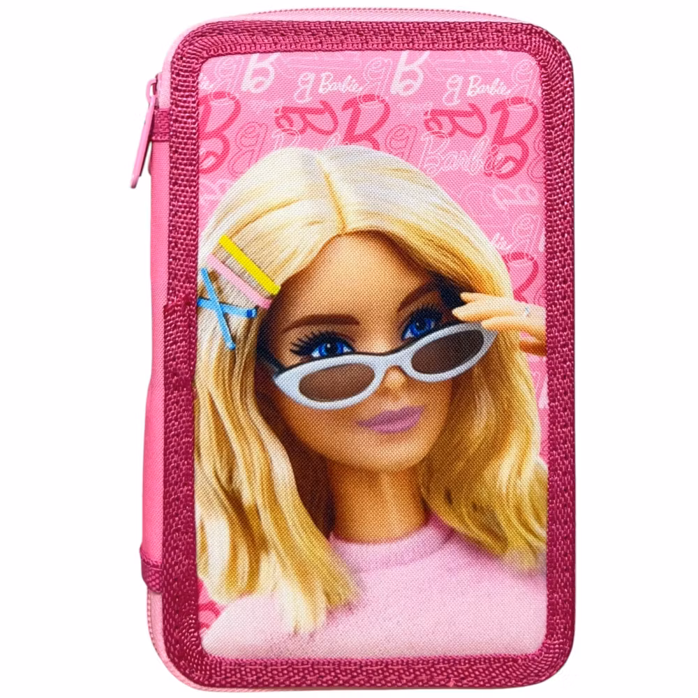 Barbie Pennfodral Fyllt 3 Lager – Rosa Skolfodral med Innehåll