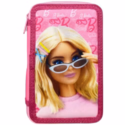 Barbie Pennfodral Fyllt 3 Lager – Rosa Skolfodral med Innehåll