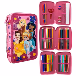 Disney Princess Pennfodral Fyllt 3 Lager – Rosa Skolfodral
