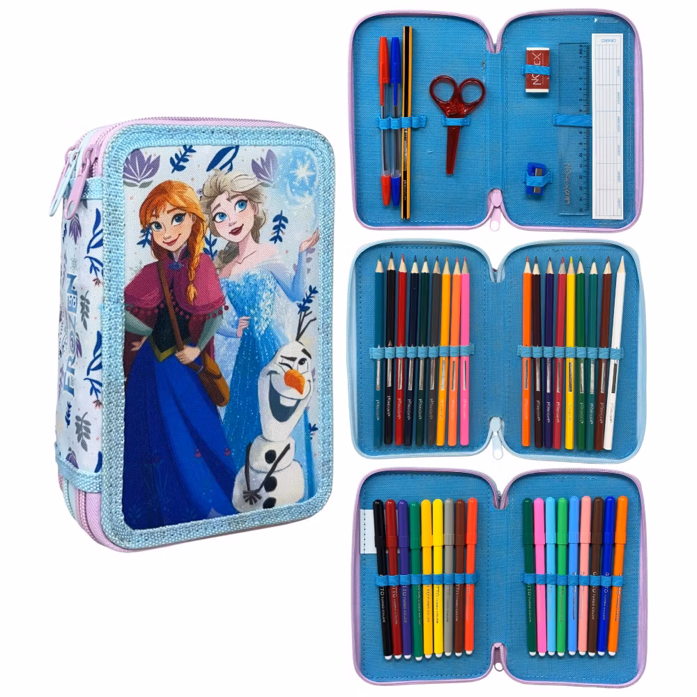 Disney Frost Pennfodral Fyllt 3 Lager – Blått Skolfodral