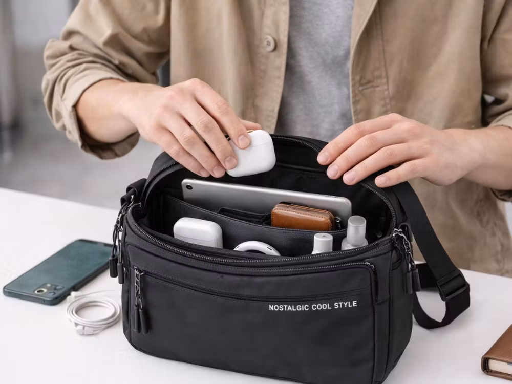 Herrnjurväska axelväska handväska crossbodyväska svart justerbar