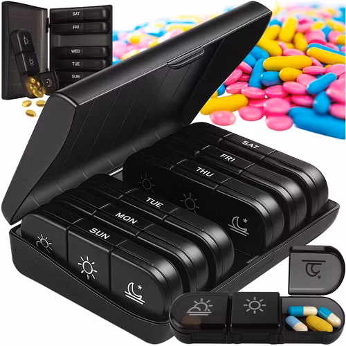 Medicinbehållare, pillerförvaring, RUHHY-låda för 7 dagar och 3 tider per dag