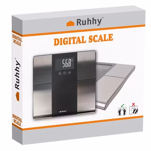 Analytisk badrumsvåg 225 kg smart elektronisk med LCD, BMI-mätning i 10 profiler