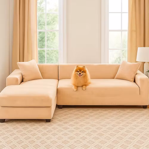 Sofföverdrag Hörnsoffa 190–230 cm Beige Sammet | RUHHY