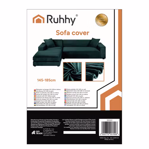 Sofföverdrag Hörnsoffa 145–185 cm Mörkgrön Sammet | Elastiskt RUHHY Överdrag