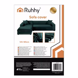 Sofföverdrag Hörnsoffa 145–185 cm Mörkgrön Sammet | Elastiskt RUHHY Överdrag