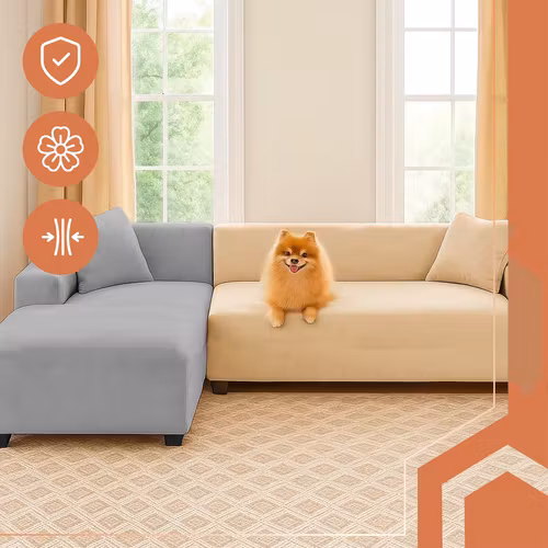 Sofföverdrag Hörnsoffa 145–185 cm Beige Sammet | RUHHY