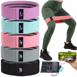 Träningsband Set 5-pack i Tyg 5–35 kg – Anti-slip med Träningsprogram QR (TRIZAND)