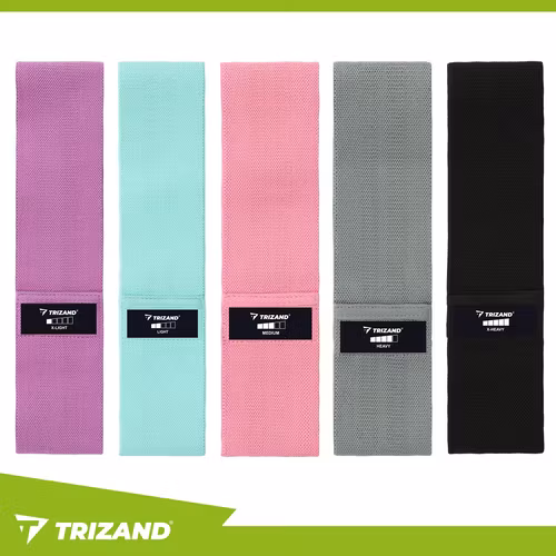 Träningsband Set 5-pack i Tyg 5–35 kg – Anti-slip med Träningsprogram QR (TRIZAND)