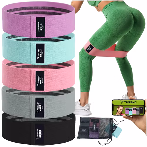 Träningsband Set 5-pack i Tyg 5–35 kg – Anti-slip med Träningsprogram QR (TRIZAND)