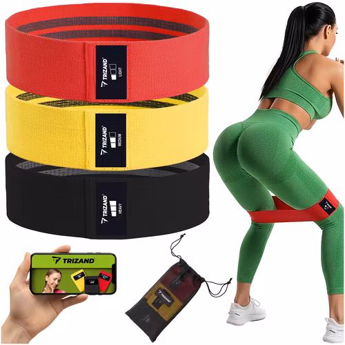 Träningsband i Tyg 3-pack 8–31 kg – Anti-slip med Träningsprogram QR (TRIZAND)
