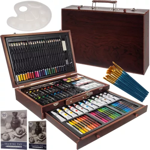 Painting set 130 pieces in a wooden case – Art set for children & adults
