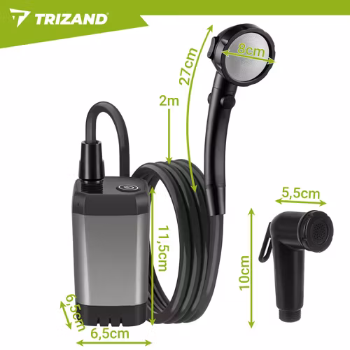 Portabel campingdusch 6000mAh – Trizand USB dusch för camping & resa