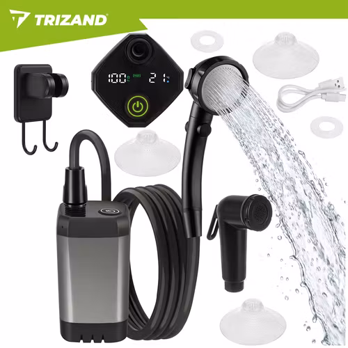 Portabel campingdusch 6000mAh – Trizand USB dusch för camping & resa