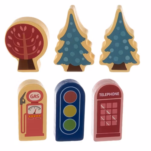 Träklossar stad 100 delar – byggset med pussel & sorter för barn