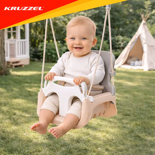 Barnsitsgunga 3-i-1 Kruzzel – beige/grå gunga upp till 30 kg