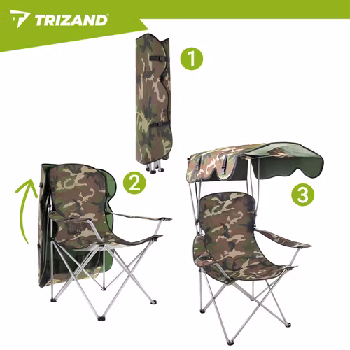 Fiskestol camo med tak & myggnät – Trizand hopfällbar 100 kg
