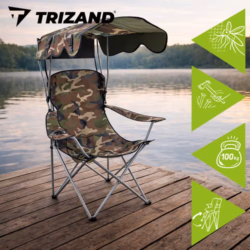Fiskestol camo med tak & myggnät – Trizand hopfällbar 100 kg