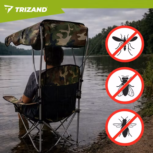 Fiskestol camo med tak & myggnät – Trizand hopfällbar 100 kg