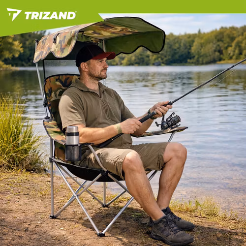 Fiskestol camo med tak & myggnät – Trizand hopfällbar 100 kg