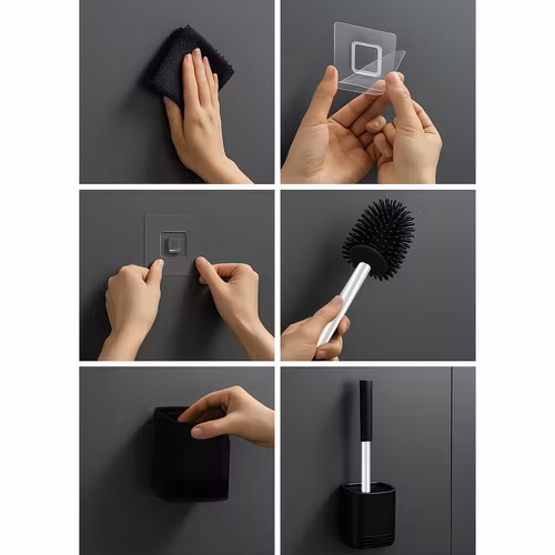 Toalettborste med hållare svart | Hygienisk & väggmonterbar RUHHY