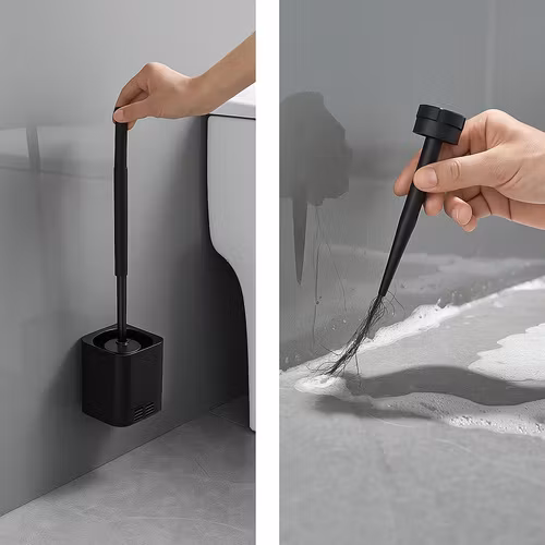 Toalettborste med hållare svart | Hygienisk & väggmonterbar RUHHY