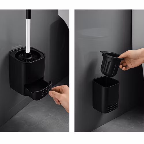 Toalettborste med hållare svart | Hygienisk & väggmonterbar RUHHY
