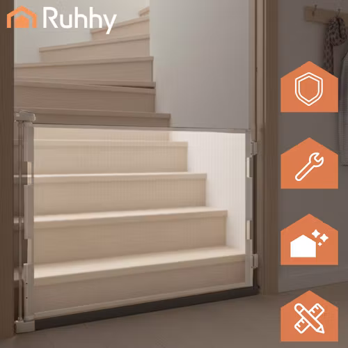 Säkerhetsgrind 157 cm utdragbar | Trappgrind utan tröskel RUHHY