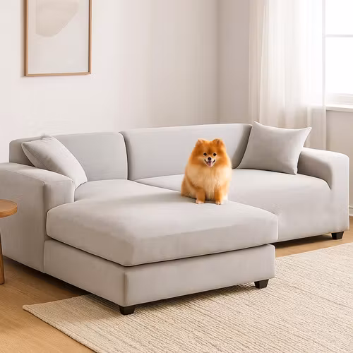 Hörnsofföverdrag Ljusgrå Velour – Elastiskt & Hållbart (190-230 cm)