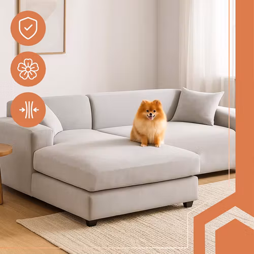 Hörnsofföverdrag Ljusgrå Velour – Elastiskt & Hållbart (190-230 cm)