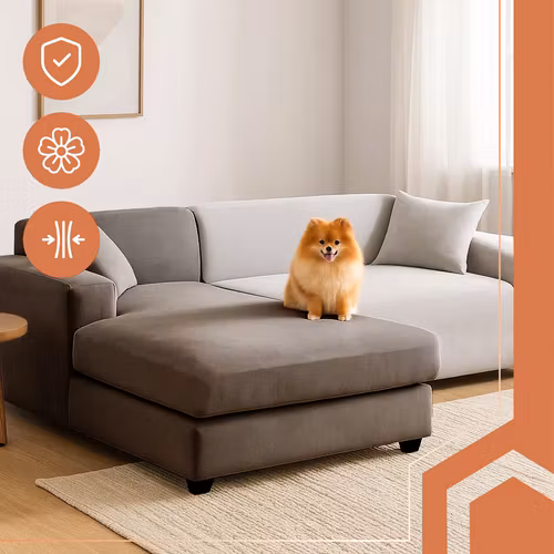 Hörnsofföverdrag Ljusgrå Velour – Elastiskt & Hållbart (145-185 cm)