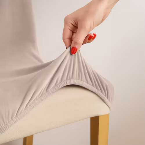 Stolsöverdrag Set om 6 – Beige Elastiska & Mjuka (65x40x35 cm)