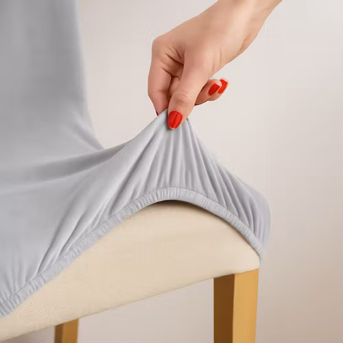 Stolsöverdrag Set om 6 – Ljusgrå Elastiska & Mjuka (65x40x35 cm)