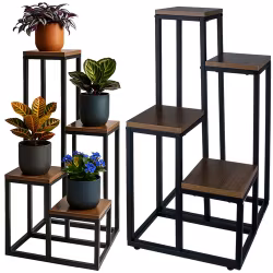 Blomsterställ Loft 4 Nivåer – Metallram & Trälook | Stabil & Hållbar