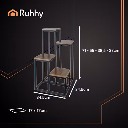 Blomsterställ Loft 4 Nivåer – Metallram & Trälook | Stabil & Hållbar