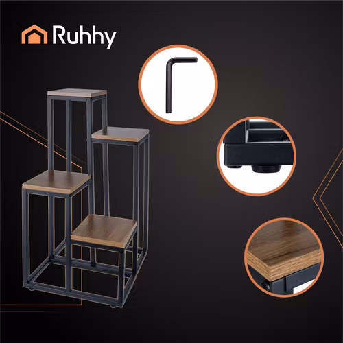 Blomsterställ Loft 4 Nivåer – Metallram & Trälook | Stabil & Hållbar