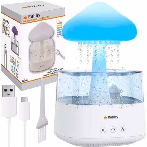 Mushroom-Shaped Humidifier with LED Night Lamp and Rain Effect