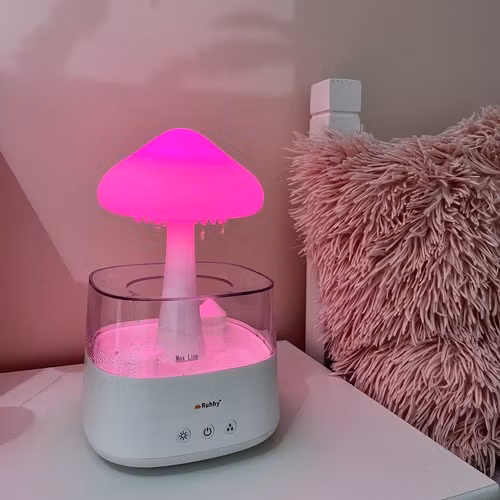 Mushroom-Shaped Humidifier with LED Night Lamp and Rain Effect