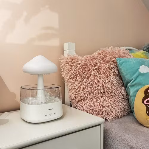 Mushroom-Shaped Humidifier with LED Night Lamp and Rain Effect