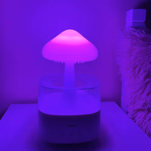 Mushroom-Shaped Humidifier with LED Night Lamp and Rain Effect
