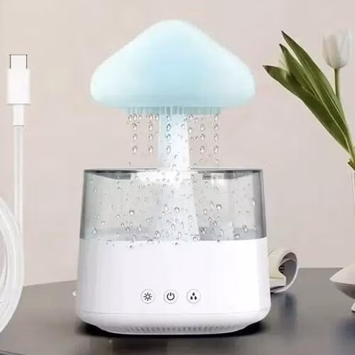 Mushroom-Shaped Humidifier with LED Night Lamp and Rain Effect