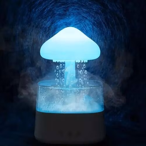 Mushroom-Shaped Humidifier with LED Night Lamp and Rain Effect