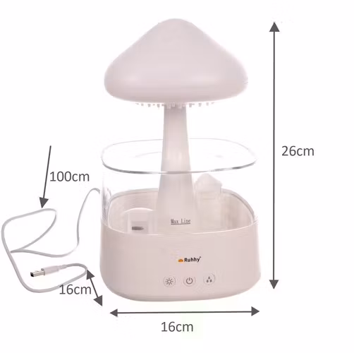 Mushroom-Shaped Humidifier with LED Night Lamp and Rain Effect