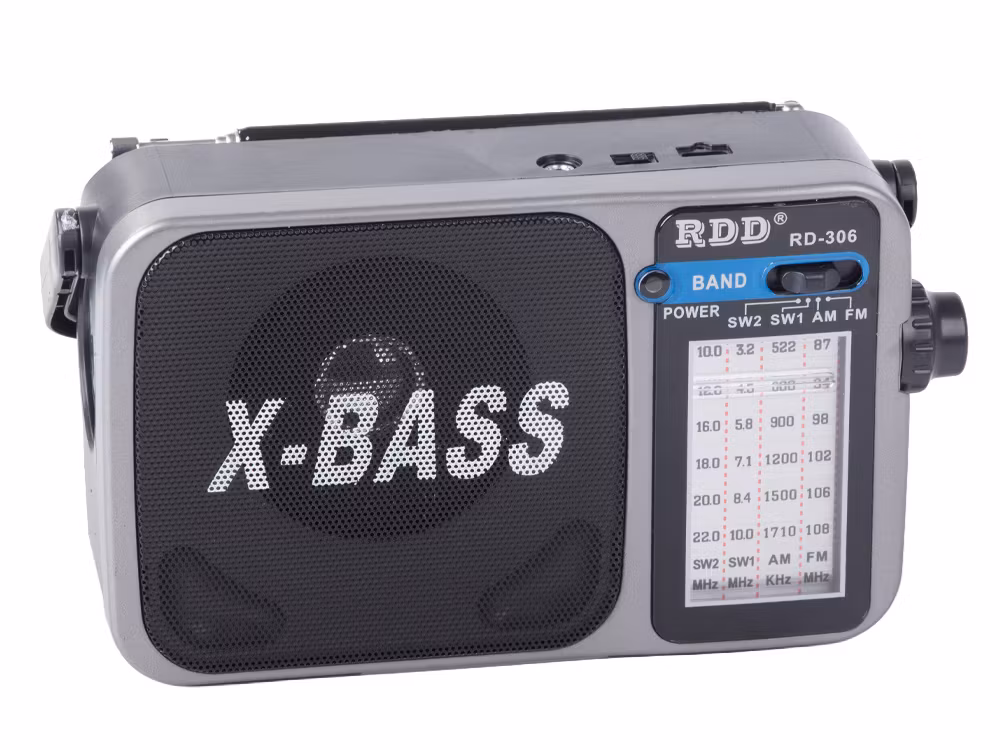 Bärbar radio FM/AM/SW med ficklampa – RDD RD-306 X-BASS -Grå