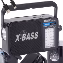 Bärbar radio FM/AM/SW med ficklampa – RDD RD-306 X-BASS -Svart